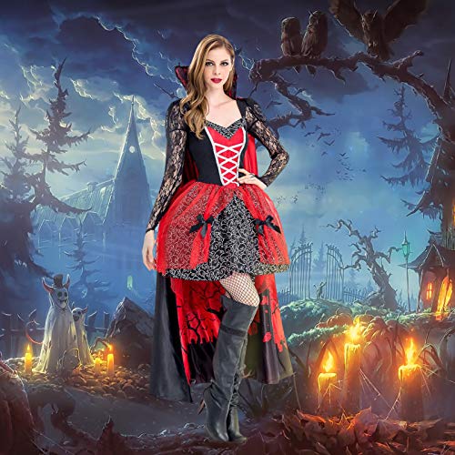 PROTAURI Vampiro de disfraces de Halloween para mujer - Disfraz de bruja reina con capa Cosplay Cosy Black Ghost Zombie Party Outfits