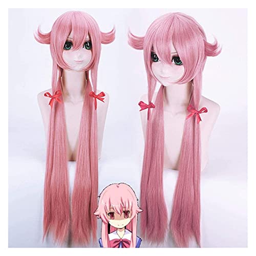 PRTOYO El Futuro Diario Yuno Gasai 100 cm Pink Rosa Largo Anime Cosplay Wig Mirai Nikki Pelucas de Pelo sintético + Peluca de Peluca