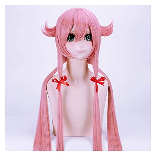 PRTOYO El Futuro Diario Yuno Gasai 100 cm Pink Rosa Largo Anime Cosplay Wig Mirai Nikki Pelucas de Pelo sintético + Peluca de Peluca