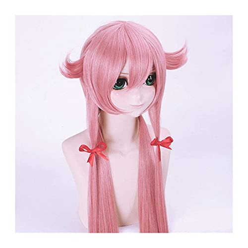 PRTOYO El Futuro Diario Yuno Gasai 100 cm Pink Rosa Largo Anime Cosplay Wig Mirai Nikki Pelucas de Pelo sintético + Peluca de Peluca