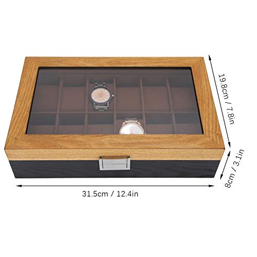 Pssopp Caja de Reloj de 12 Ranuras Caja de Reloj Caja de colección de Almacenamiento de exhibición de Madera Maciza para Hombres y Mujeres