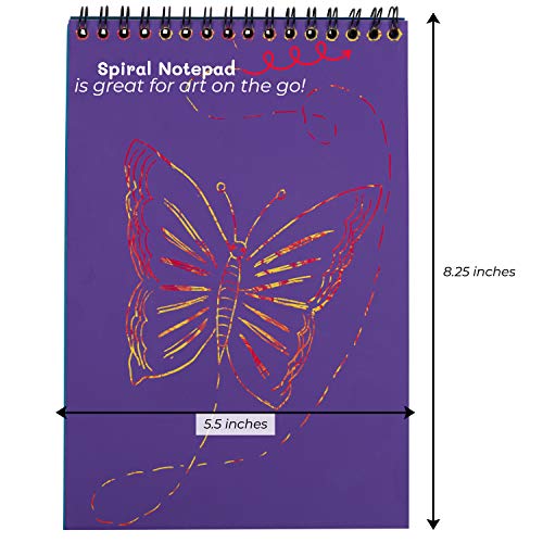 PURPLE LADYBUG Bloc de Dibujo para Arte en Papel de Rascar 5 Colores – 30 Folios de Colores Rojo, Verde, Violeta, Azul, Amarillo – Incluye Lápiz y Plantillas para Pintar - Únicos Regalos para Niños