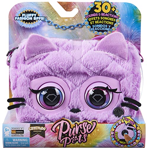 Purse Pets Pets Fluffy Kitty, Bolso y Mascota interactiva gatita Cattitude con más de 30 Sonidos y reacciones, Juguetes para niñas a Partir de 5 años (Spin Master 20138186-6064521)