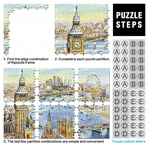 Puzzle 1000 Piezas Big Ben y London Eye City View Noria Rompecabezas de Papel 38x26cm Rompecabezas para niños Decoración del hogar