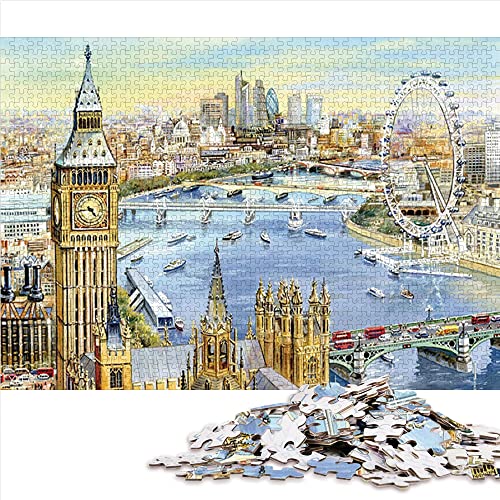 Puzzle 1000 Piezas Big Ben y London Eye City View Noria Rompecabezas de Papel 38x26cm Rompecabezas para niños Decoración del hogar