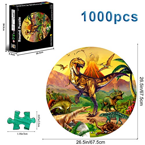 Puzzle Redondo 1000 piezas,Rompecabezas Redondo,Puzzle Adultos,Para Educativo El Alivio del Estrés Circular Desafío Intelectual Juegos Niños Adultos (Dinosaurio)