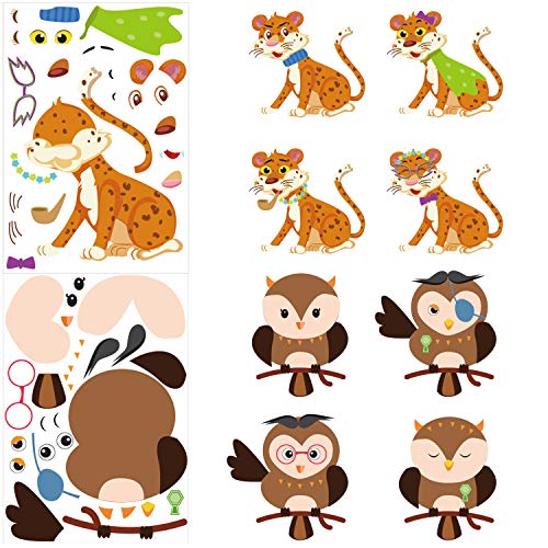 Qpout 48pcs Hacer un Animal Pegatinas para niños, Hacer zoológico Pegatinas de Animales para niños Niños Niñas Bolsas de Regalo de cumpleaños Relleno Suministros Escolares