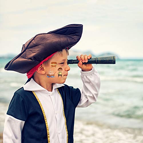 Qpout Tatuajes temporales de piratas para niños, Pirate Neverland Pirates Cannon Powder Jake Captain Fake Tattoo Sticker para niños niñas Pirata Fiesta de cumpleaños Cara Mano Brazo Decoración Regalos