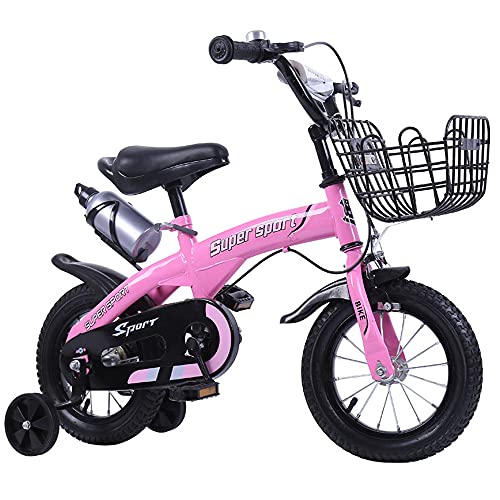 QSYY Bicicletas Infantiles, Triciclos Freestyle para Niños Y Niñas, 12 14 16 18 Pulgadas con Ruedas, Juego De Equitación con Portabultos Y Cestas, Apto para Niños De 2 A 11 Años,Rosado,14''