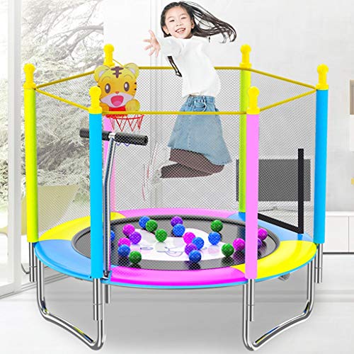 QWZ Trampolín Fitness 59-Pulgadas trampolín Trampolín niños pequeños con el recinto de la Seguridad Net y Ajustable Cama Barandilla delimitador for Niños Interior/Exterior Trampolín Interior/Exterior