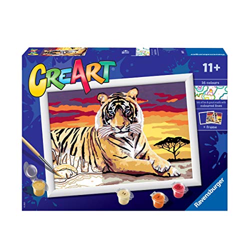 Ravensburger CreArt Tigre, Kit de Pintura, Pintar por Números, Juego Creativo para Niños y Niñas, Edad Recomendada 11+