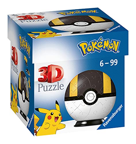 RAVENSBURGER PUZZLE Ravensburger 11266 – Puzzle 3D – Bola Pokéball – [EN] Ultra Ball – 54 Piezas – para Fans de Pokémon a Partir de 6 años, Color Blanco