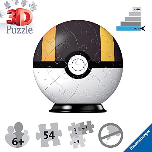 RAVENSBURGER PUZZLE Ravensburger 11266 – Puzzle 3D – Bola Pokéball – [EN] Ultra Ball – 54 Piezas – para Fans de Pokémon a Partir de 6 años, Color Blanco