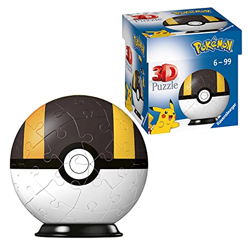 RAVENSBURGER PUZZLE Ravensburger 11266 – Puzzle 3D – Bola Pokéball – [EN] Ultra Ball – 54 Piezas – para Fans de Pokémon a Partir de 6 años, Color Blanco