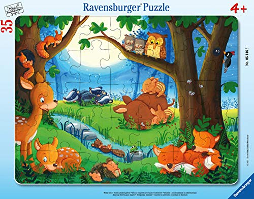 RAVENSBURGER PUZZLE- Wenn Kleine Tiere Schlafen Gehen Ravensburger 05146-Puzzle Infantil (35 Piezas), diseño de Animales, Color Teal/Turquoise Green (05146)