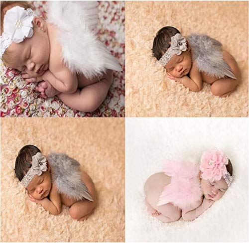 Recien Nacido Fotografia Kit,Biluer 4PCS Bebe Fotografía Accesorios Bebe Plumas Angel Alas con 4PCS Diadema Set Adecuado para Accesorios de Fotografía de Bebés Fiestas Interactivos Entre Padres