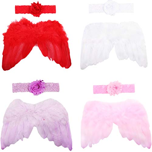 Recien Nacido Fotografia Kit,Biluer 4PCS Bebe Fotografía Accesorios Bebe Plumas Angel Alas con 4PCS Diadema Set Adecuado para Accesorios de Fotografía de Bebés Fiestas Interactivos Entre Padres