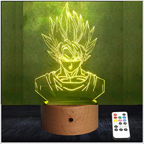 RecontraMago Lamparas de Mesa de Noche - Modelo 2020 Hecho en Madera - Led con Tu Forma Favorita - Lamparas Infantiles de Decoración - Regalo Original para Niños Tactil Modernas Salon (Goku)