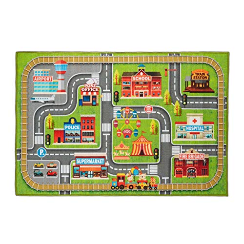 Relaxdays Alfombra de Juego con diseño de Ciudad, Antideslizante, para niños y niñas, poliéster, 150 x 100 cm, Multicolor, 1 Unidad