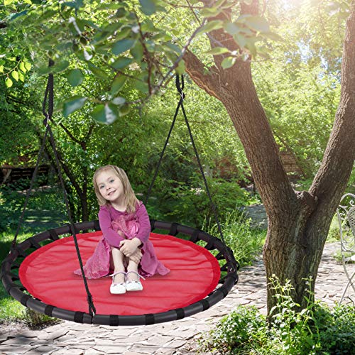 Relaxdays Columpio Jardín Redondo Ajustable para Niños y Adultos, hasta 100 kg, Rojo, ø 120 cm