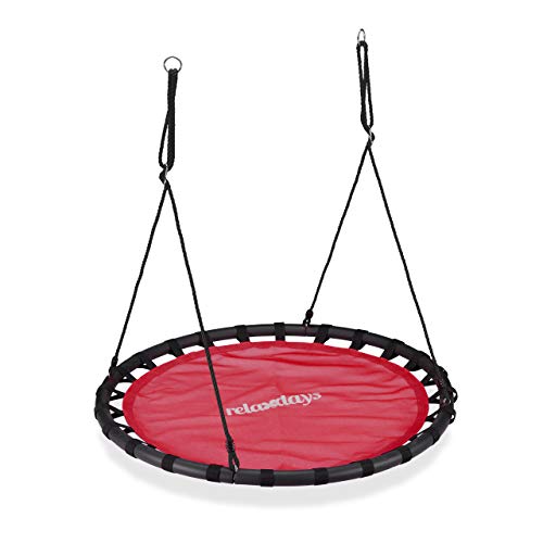 Relaxdays Columpio Jardín Redondo Ajustable para Niños y Adultos, hasta 100 kg, Rojo, ø 120 cm