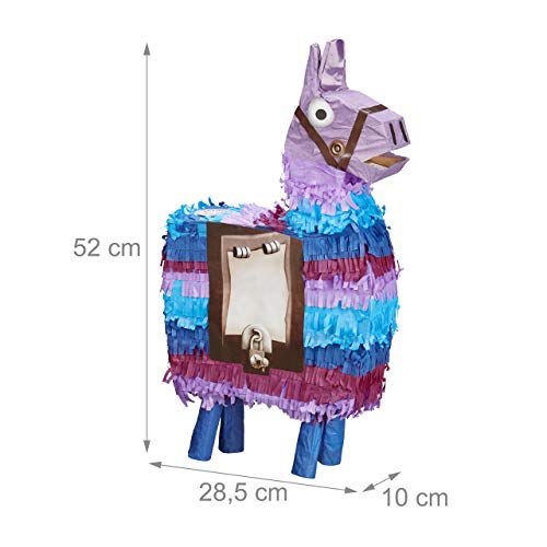 Relaxdays Piñata Llama sin Relleno, Decoración Cumpleaños Infantil, Papel, 52 x 28,5 x 10 cm, Multicolor (10028077)