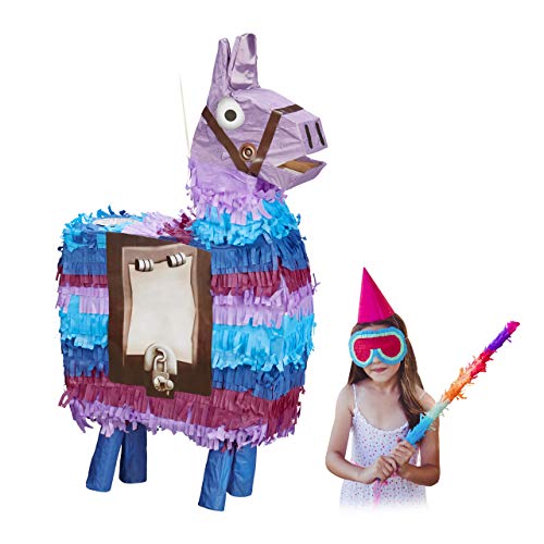 Relaxdays Piñata Llama sin Relleno, Decoración Cumpleaños Infantil, Papel, 52 x 28,5 x 10 cm, Multicolor (10028077)