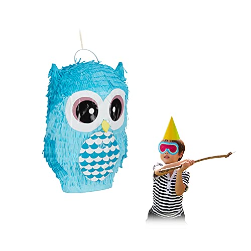 Relaxdays Piñata para niños, diseño de búho, Color Azul