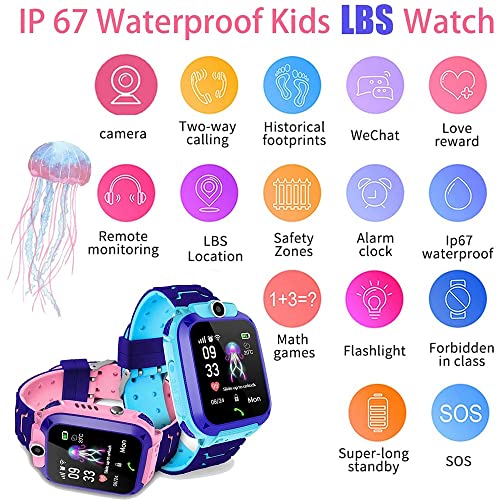 Reloj inteligente para niños, reloj inteligente a prueba de agua, reproductor de video y música con cámara para niños, grabadora, alarma, LCD táctil para niños, niñas, niños, regalos de cumpleaños