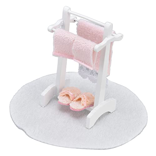 Restokki Alfombra de Piso con toallero de casa de muñecas, Accesorios de artesanía para Muebles de casa de muñecas, Juego de Toallas de baño en Miniatura 1:12, Accesorios de Muebles de baño