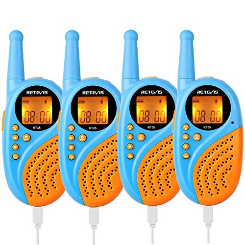 Retevis RT35 Walkie Talkies para Niños y Adultos Recargable Baterías y Cable de Carga USB, Linterna 8 Canales VOX, Radio Bidireccional para Familia Cámping, Senderismo (4 Piezas, Azul)