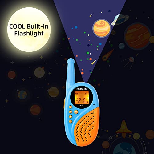 Retevis RT35 Walkie Talkies para Niños y Adultos Recargable Baterías y Cable de Carga USB, Linterna 8 Canales VOX, Radio Bidireccional para Familia Cámping, Senderismo (4 Piezas, Azul)