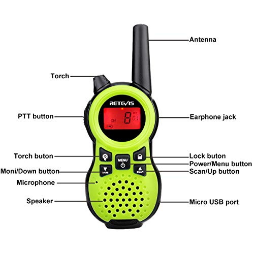 Retevis RT638 Walkie Talkies para Niños,3 Piezas, Linterna VOX 16 Canales, Juguetes, Regalos para Niñas, Radio de 2 Vías para Excursiones Familiares (Verde, Rojo, Azul)