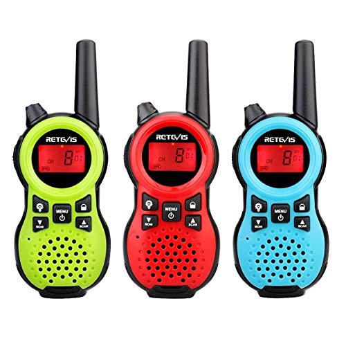 Retevis RT638 Walkie Talkies para Niños,3 Piezas, Linterna VOX 16 Canales, Juguetes, Regalos para Niñas, Radio de 2 Vías para Excursiones Familiares (Verde, Rojo, Azul)