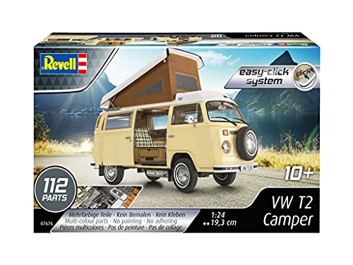 Revell 07676 Click Model Scale Volkswagen T2 Camper (Easy-Clic) -Kit de modelaje (Escala 1:24)