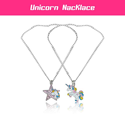 RLGPBON Unicornios Mochila con cordón/Maquillaje Bolsa/Collar de Cadena de aleación/Pulsera/5 Piezas de Lazos para el Cabello Unicornio/Unicornio Drawstring Gift para niñas