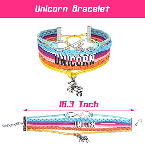 RLGPBON Unicornios Mochila con cordón/Maquillaje Bolsa/Collar de Cadena de aleación/Pulsera/5 Piezas de Lazos para el Cabello Unicornio/Unicornio Drawstring Gift para niñas