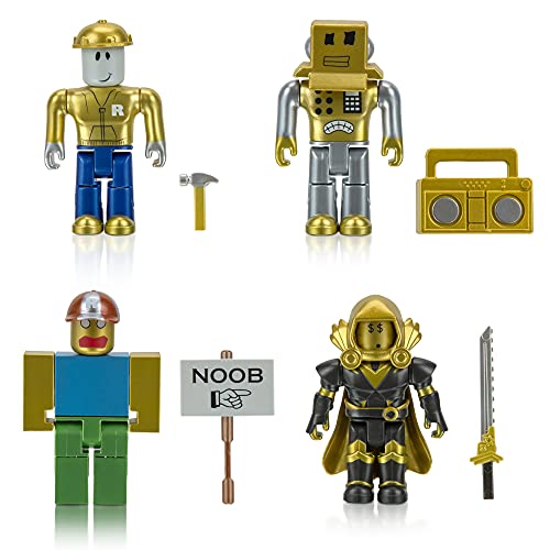 Roblox-ROB0527 Action Collection-Paquete de Cuatro Figuras de Oro de 15 Aniversario [Incluye artículo Virtual Exclusivo], Multicolor (Jazwares ROB0527)