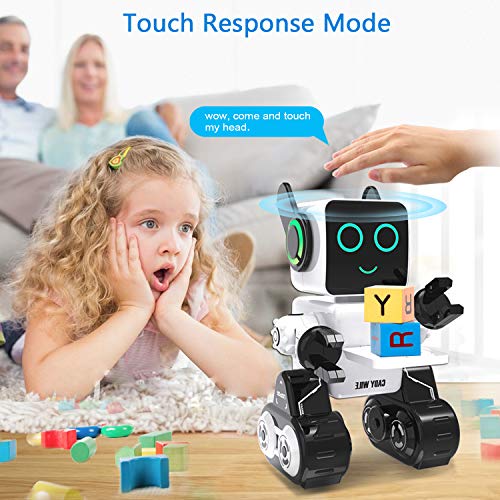 Robot Juguete de Control Remoto, RC Robot Inteligente Recargable Apto para Cantar Bailar y Jugar, Control de Sonido como Regalo para Niños de 8 9 10 - Blanco