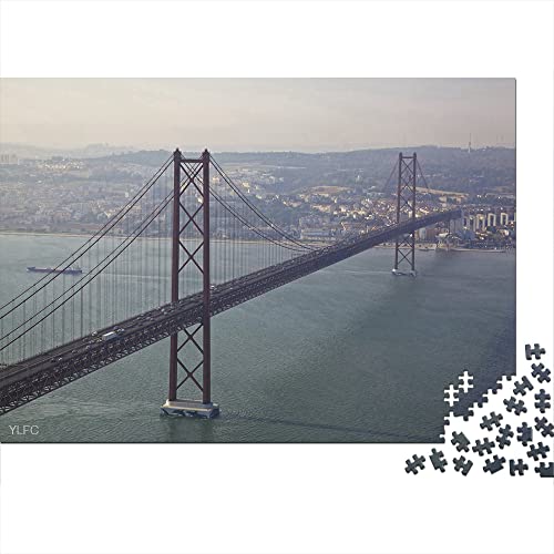 Rompecabezas de 1000 Piezas Lisboa Portugal Tajo Puente de Almada Río Rompecabezas de Papel 38x26cm Juego de Moda