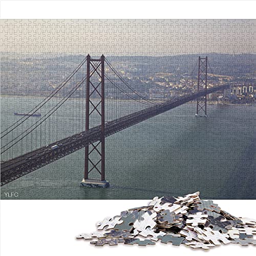 Rompecabezas de 1000 Piezas Lisboa Portugal Tajo Puente de Almada Río Rompecabezas de Papel 38x26cm Juego de Moda