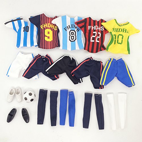 Ropa para 32cm Muñecas, Lance Home® 5 Sets Moda Ropa casual Hecha a mano Camisetas de fútbol Traje de manga corta Boyfriend Pantalones 32cm Muñecas De Niño Estilos al azar