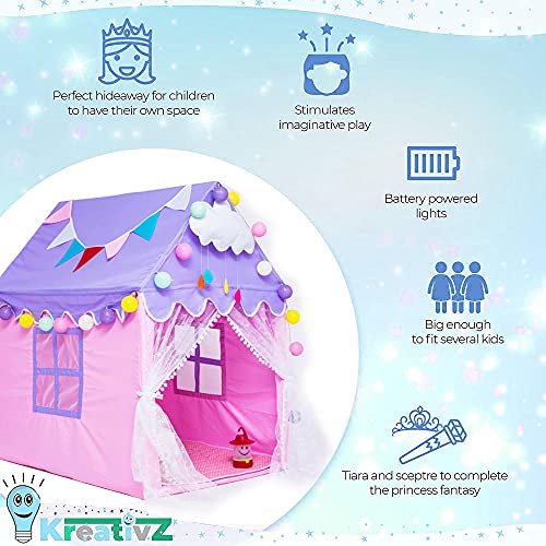 Rosa Morado Tienda De Juegos para Niños con Luces LED de Estrella,Carpa Niña de Cabaña Cabañas para Niños Interiorpara Niñas de 3 Años 4 5 6 7,110x80x125cm