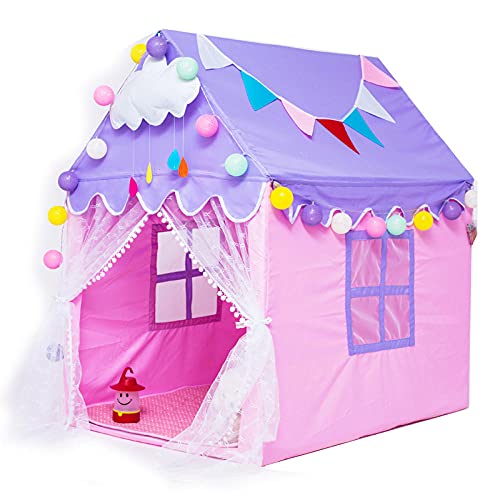 Rosa Morado Tienda De Juegos para Niños con Luces LED de Estrella,Carpa Niña de Cabaña Cabañas para Niños Interiorpara Niñas de 3 Años 4 5 6 7,110x80x125cm