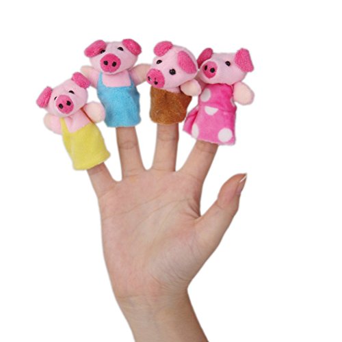 Rosenice Marionetas de dedo de animales de peluche, Juego para tres cerditos, 8 piezas