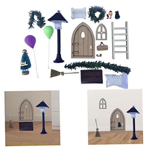 RRunzfon Juego de Puertas Casa de Navidad Miniatura Alfombra Escalera Escoba Guirnalda Globo Street Light Muñeca Casa Accesorios, Muebles de muñecas Decoración de Muebles