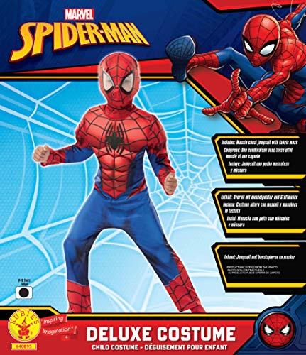 Rubie's Disfraz oficial de Spiderman de Marvel, de lujo, para niños de 7 a 8 años, altura de 128 cm