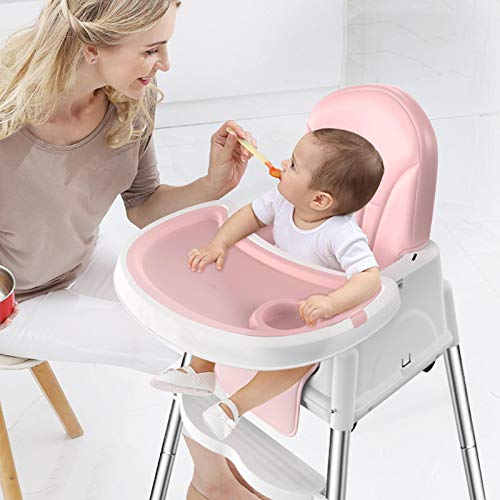 Rubyu-123 Trona para Bebes Silla Alta de Bebé, Compacta, Bandeja Extraíble Ajustable en Altura y Plegable, Trona de Bebe con Cojin, para Niños y Niñas de 6 Meses a 3 Años