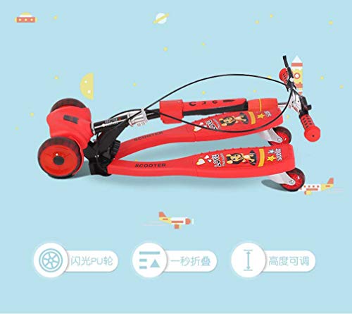 RUIXFVS Patinete Plegable de 3 Ruedas, Scooters Speeder Empuja a la Deriva Plegable con Altura Ajustable, Ruedas Intermitentes, para niños y niñas, A