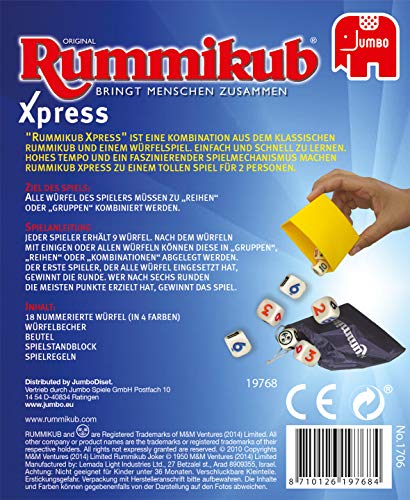 Rummikub Xpress - Juegos de dados (Interior, Cube (6 sides), 10 min, 7 año(s), Niños, Multicolor)